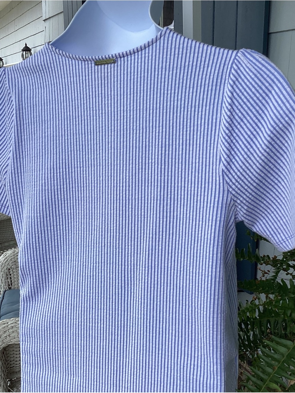 Michael Kors Light Blue & White Striped Wrap Tie Top NWOT M - Picture 7 of 9